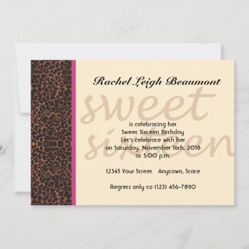 Pink and Cheetah Sweet 16 Birthday Invitation