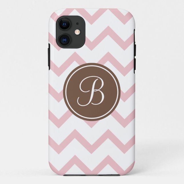 Pink and chocolate brown monogram Case-Mate iPhone case (Back)