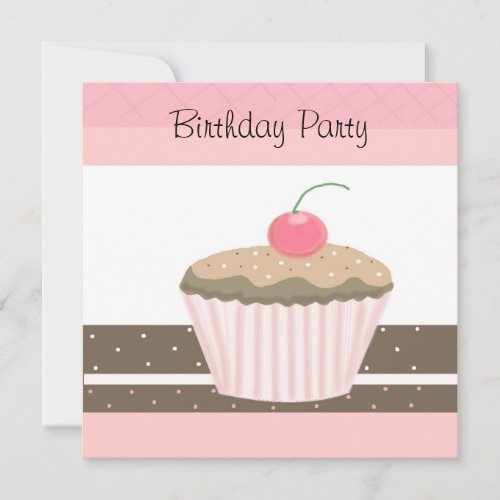 Pink and Chocolate Cupcake Birthday Invitation