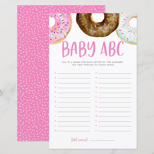 Pink and Chocolate Donuts ABC Baby Shower Game (Front/Back)