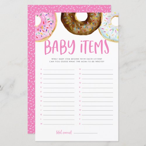 Pink and Chocolate Donuts Baby Items Shower Game