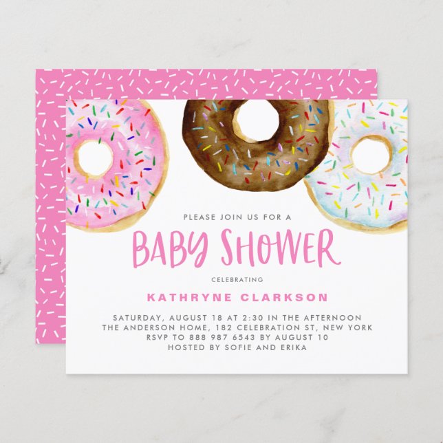 Pink and Chocolate Donuts Baby Shower Invitation (Front/Back)