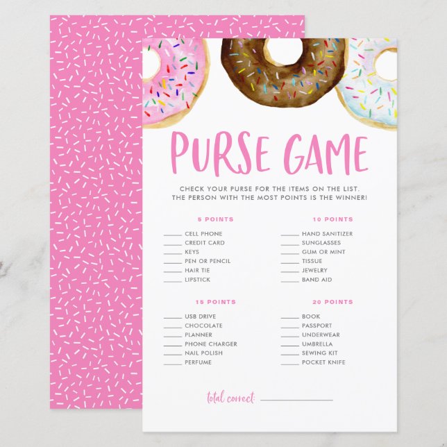 Pink and Chocolate Donuts Baby Shower Purse Game (Front/Back)