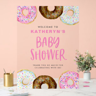 Pink and Chocolate Donuts Baby Shower Welcome Acrylic Sign