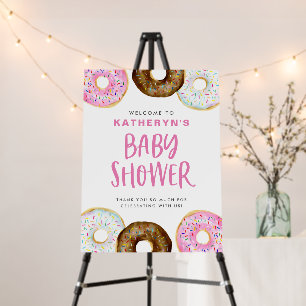 Pink and Chocolate Donuts Baby Shower Welcome Foam Board