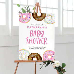 Pink and Chocolate Donuts Baby Shower Welcome Poster