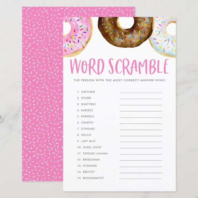 Pink and Chocolate Donuts Baby Word Scramble Game (Front/Back)