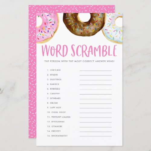 Pink and Chocolate Donuts Baby Word Scramble Game