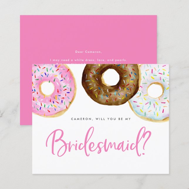 Pink and Chocolate Donuts Be My Bridesmaid (Front/Back)
