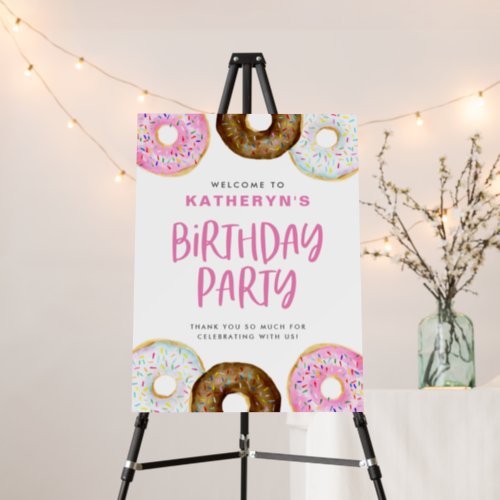 Pink and Chocolate Donuts Birthday Party Welcome Foam Board