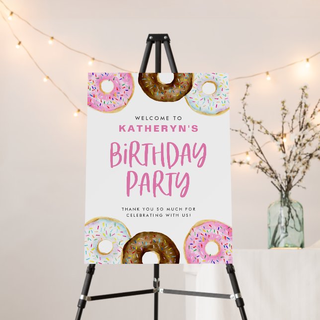 Pink and Chocolate Donuts Birthday Party Welcome Foam Board (In Situ (Stand))