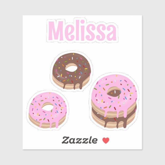 Pink and Chocolate Donuts Custom Name Vinyl Cut Sticker (Sheet)