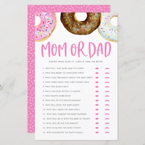 Pink and Chocolate Donuts Mom or Dad Shower Game
