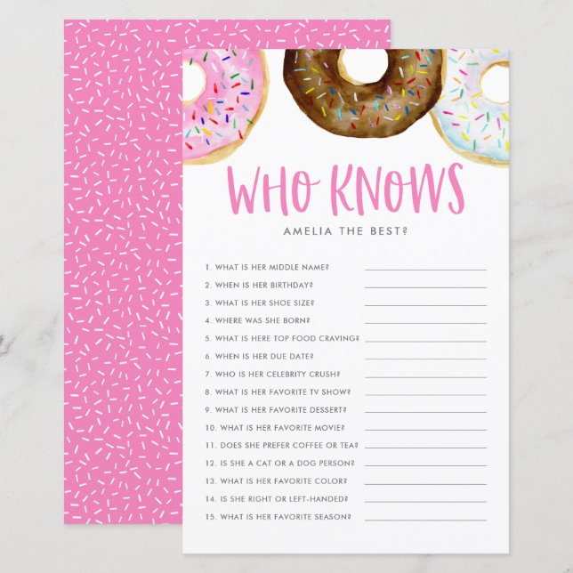 Pink and Chocolate Donuts Who Knows Mom Best Game (Front/Back)