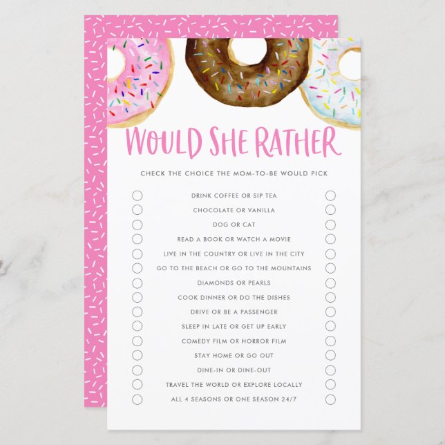 Pink and Chocolate Donuts Would Mom Rather Game (Front/Back)