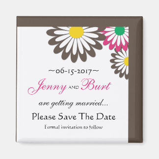 Pink and Chocolate Floral Save the Date Magnets