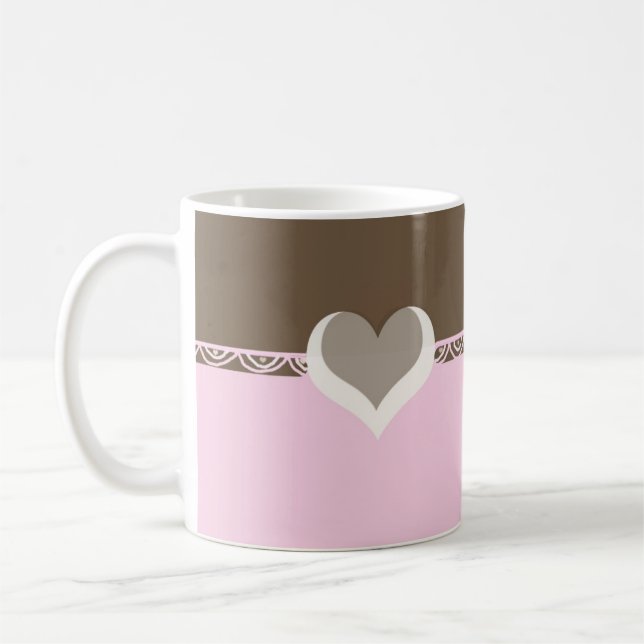 Pink and Chocolate Lace Coffee Mug (Left)