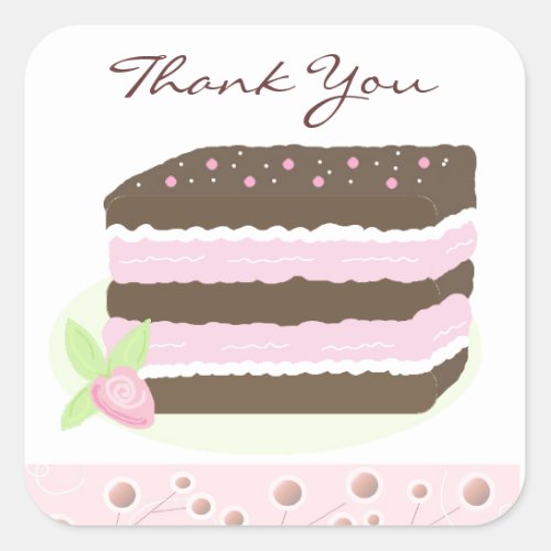 Pink and Chocolate Layer Cake Thank You Square Sticker