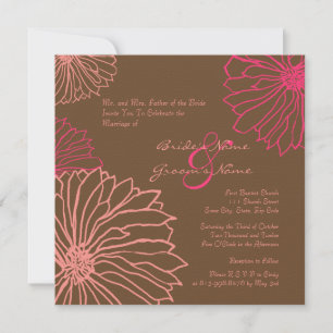 Pink and Chocolate Mum Flowers Wedding Invitation