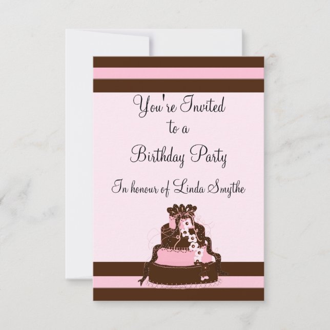Pink and Chocolate Stripe Birthday Invitation (Front)