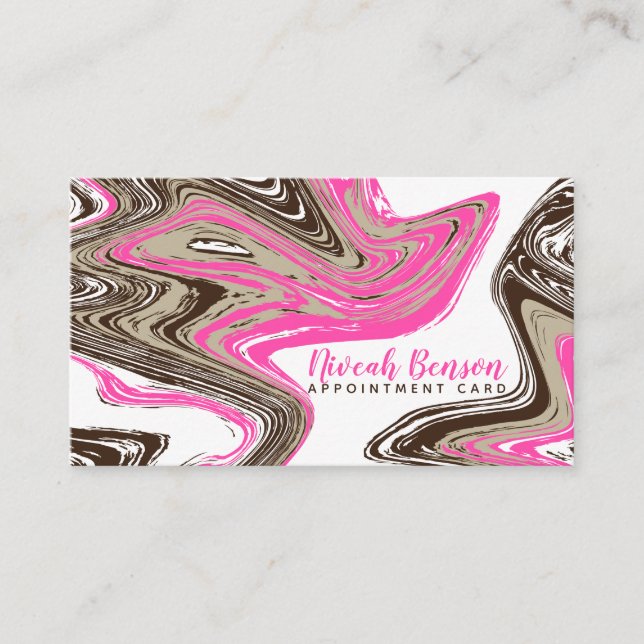 pink and chocolate strokes appointment card (Front)