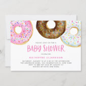 Pink and Chocolate Watercolor Donuts Baby Shower Invitation (Front)