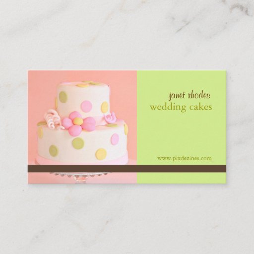 Customizable Pink and Chocolate wedding cake business cards