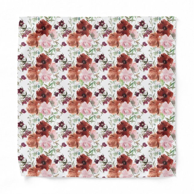 Pink and Cinnamon Flowers Floral Pocket Square Bandana (Front)