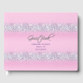 Pink and Colorful Glitter Sweet 16 Party Guest Book