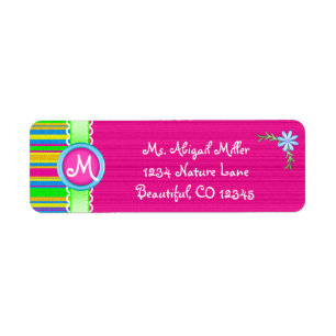 Pink and Colorful Monogram with Flower Label