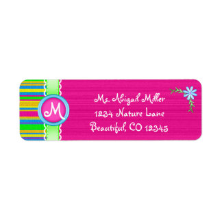 Pink and Colorful Monogram with Flower Label