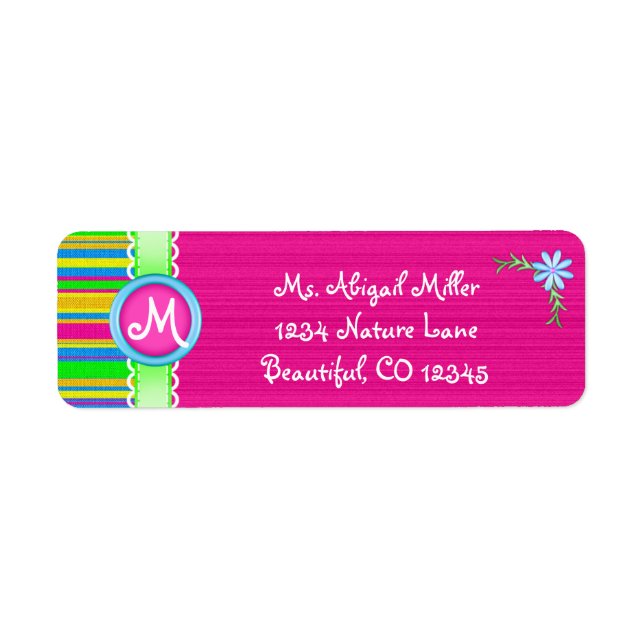 Pink and Colorful Monogram with Flower Label (Front)