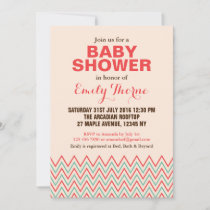 Pink and Coral Chevron Baby Shower Invitation