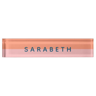 Pink and Coral Color Block Personalized Desk Name Plate