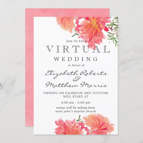 Pink and Coral Dahlias Virtual Wedding Invitation