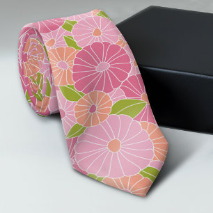Pink and Coral Floral Pattern - Modern Bold Neck Tie