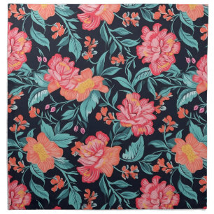 Pink and Coral Flowers Cloth Napkin