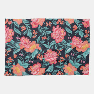 Pink and Coral Flowers Kitchen Towel