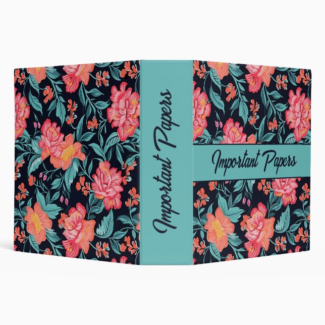 Pink and Coral Flowers Personalized 3 Ring Binder (Background)