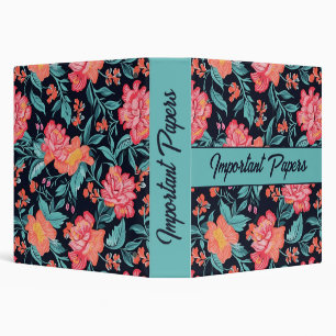 Pink and Coral Flowers Personalized 3 Ring Binder