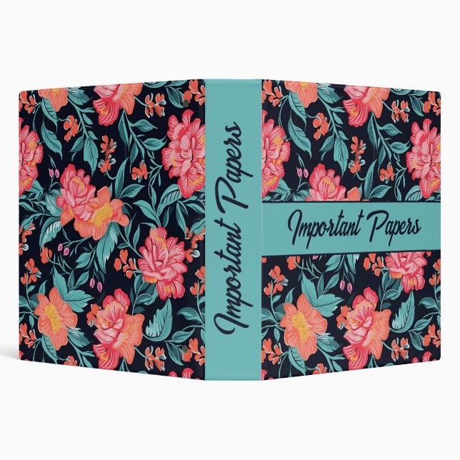 Pink and Coral Flowers Personalized 3 Ring Binder (Background)