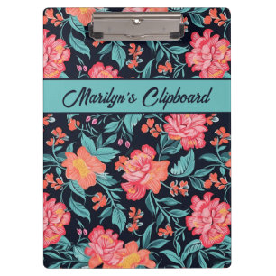 Pink and Coral Flowers Personalized Clipboard