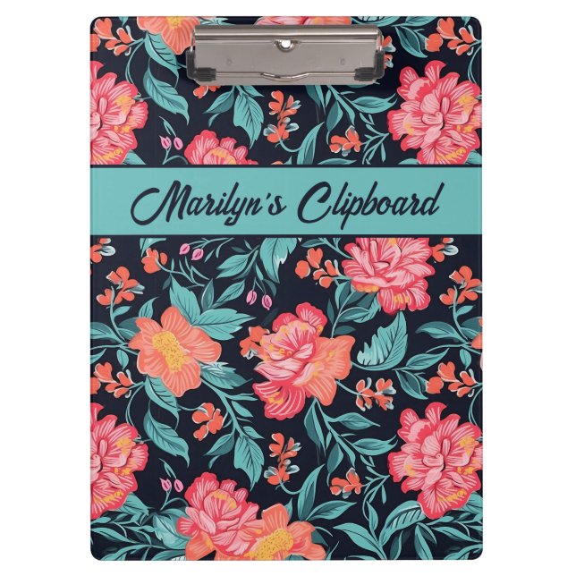 Pink and Coral Flowers Personalized Clipboard (Front)