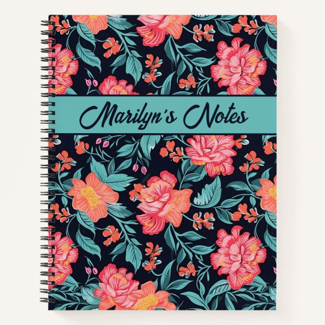 Pink and Coral Flowers Personalized Notebook (Front)
