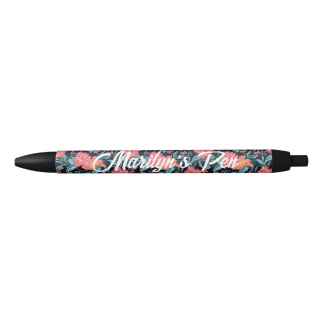 Pink and Coral Flowers Personalized Pen (Front)