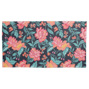 Pink and Coral Flowers Pillow Case
