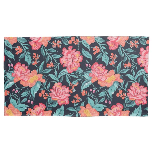 Pink and Coral Flowers Pillow Case (Front-Left)