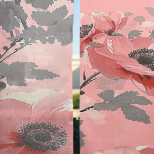 Pink and coral flowers sheer curtains