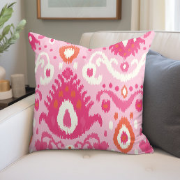 Pink and Coral Ikat Print Throw Pillow
