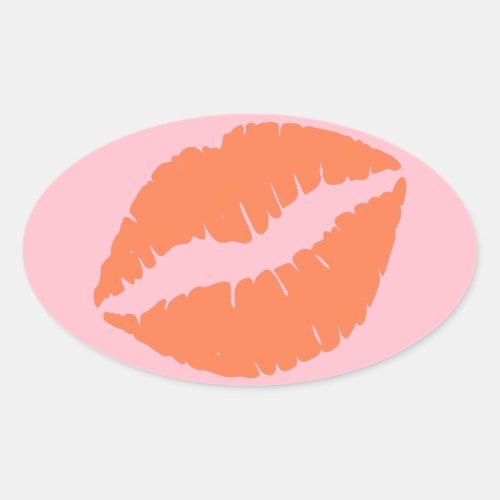 Pink and Coral Lips Oval Sticker